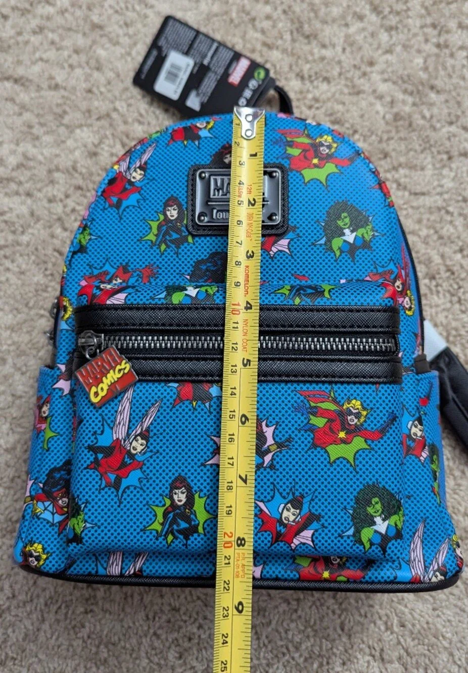 NWT! Loungefly Marvel Comics Women Superheroes Mini Backpack, Blue Pop-Art Print